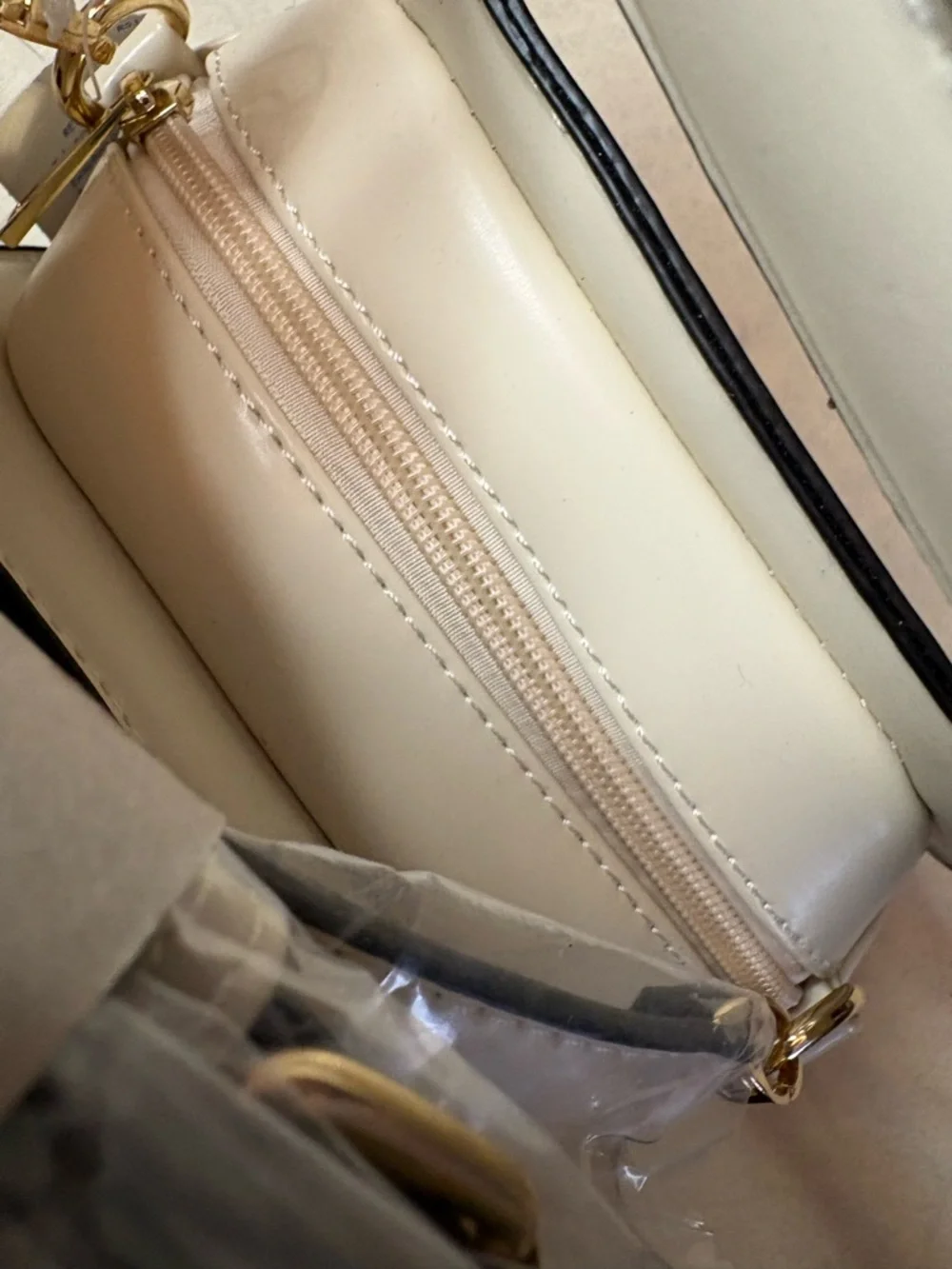 Novelty Cream Crossbody Phone Bag with Gold Accents - Picture 8 of 13